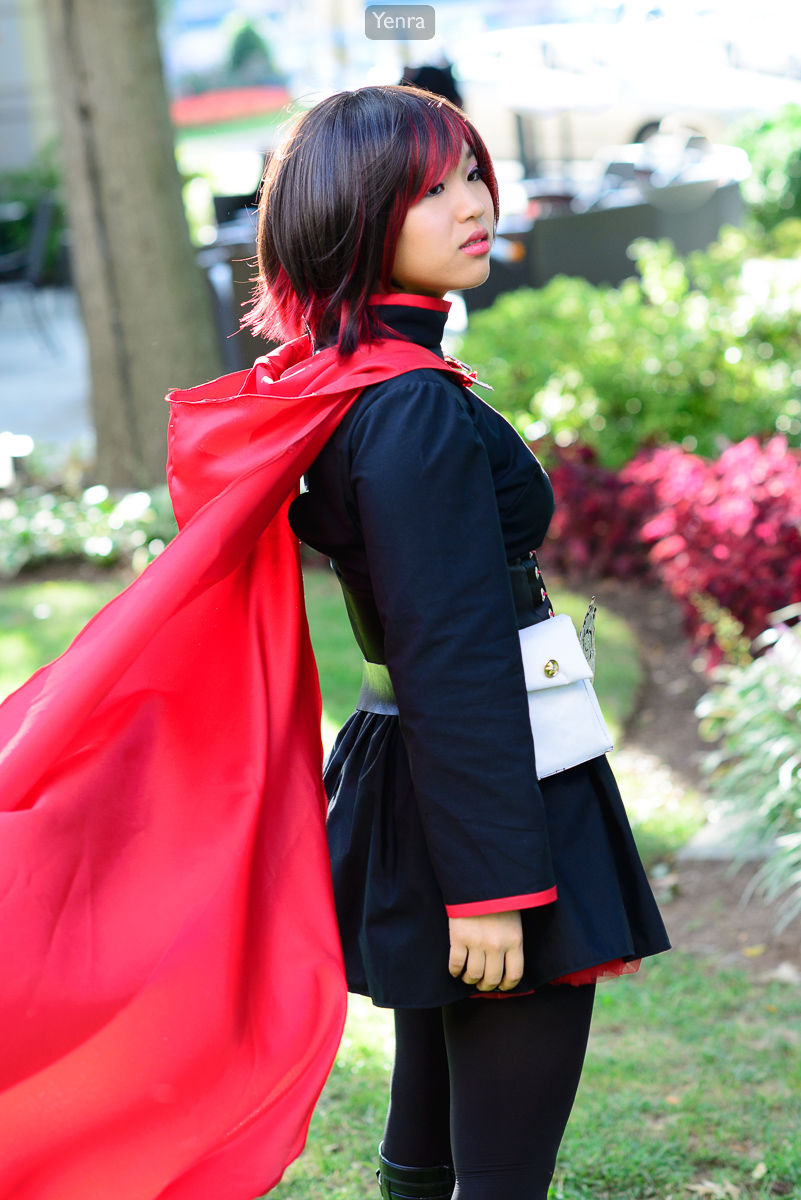 Ruby Rose from RWBY- red cloak in breeze