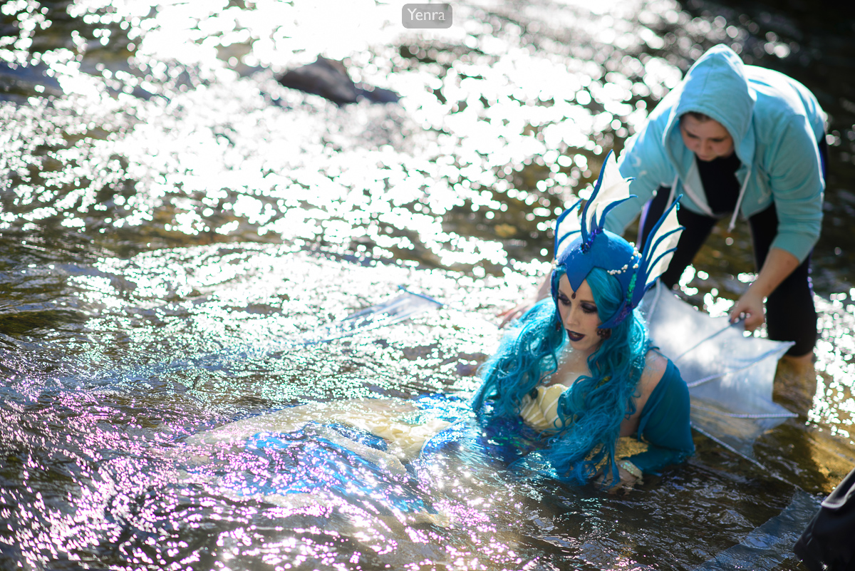 Cosplay Assistant Helps in a Cold River