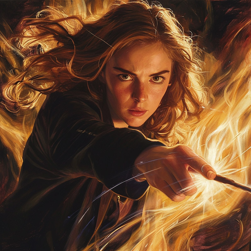 Hermione Casting a Spell in a Duel