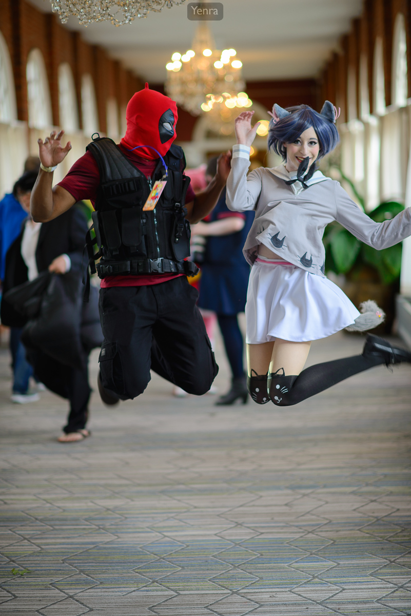 Deadpool jumping with Cute Cat Girl
