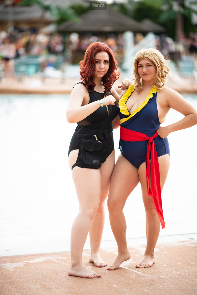 Swimsuit Black Widow and Captain Marvel