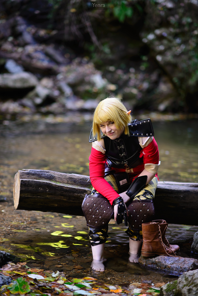 Cosplayer by Waterfall Pool