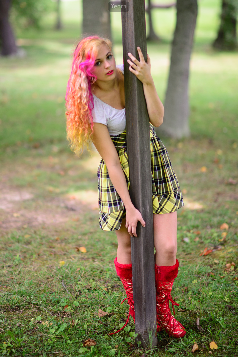Red Boots and Yellow Black Plaid Skirt