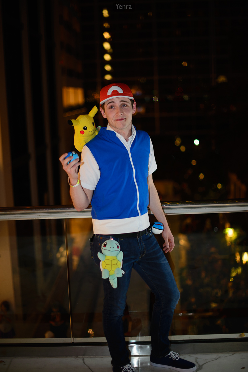 Ash from Pokemon with Pikachu and Squirtle