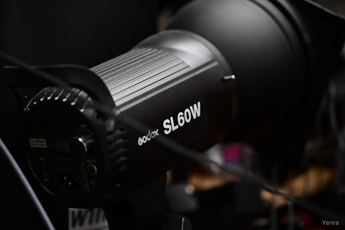 Close-up of a Godox SL60W video light showing its side profile and rear controls.