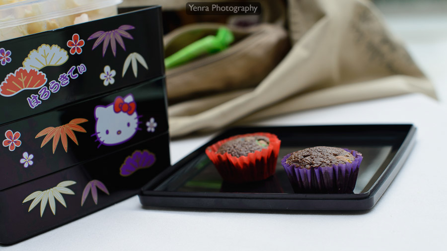 Bento box with brownie cupcakes