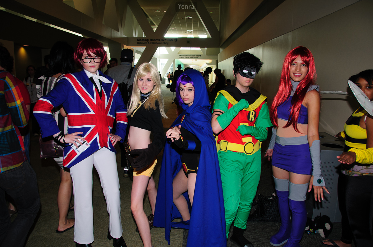 Mad Mod, Terra, Raven, Robin, Starfire, and Bumblebee from Teen Titans