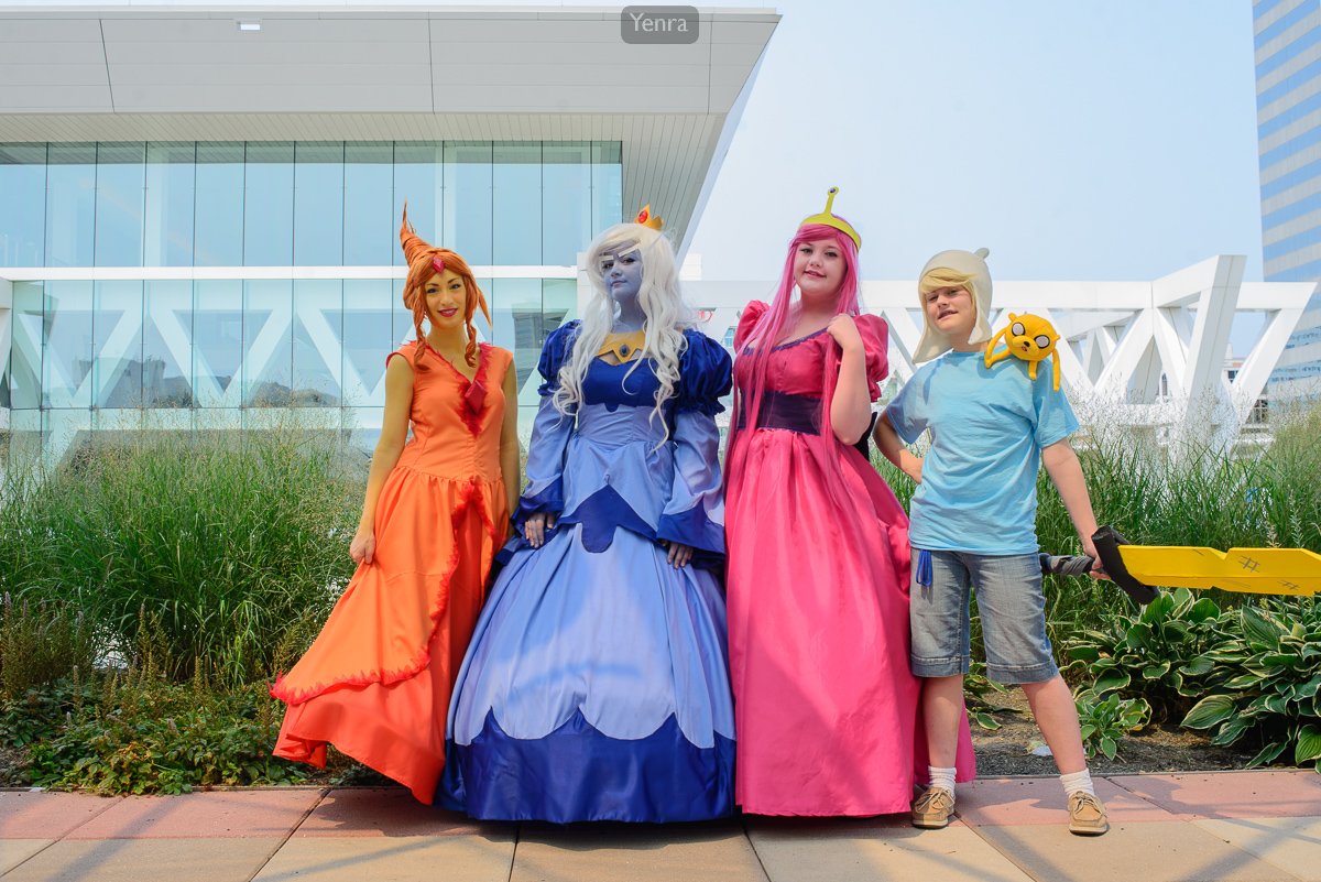 Flame Princess, Ice Queen, Princess Bubblemgum, and Fin from Adventure Time